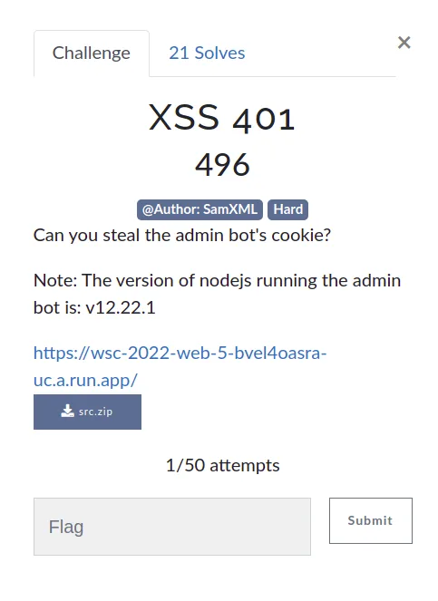 Challenge banner, noting the Node version is 12.22.1