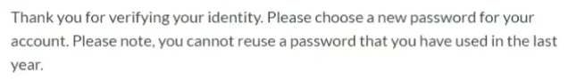 Fastmail's reset flow confirming identity was verified, prompting for a new password