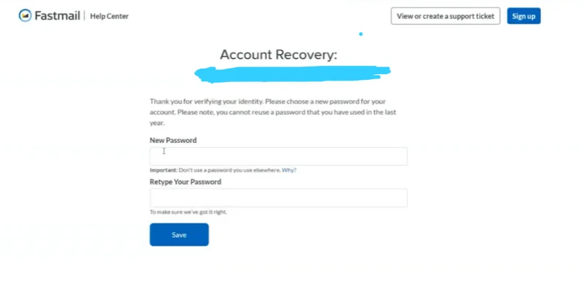 The final "set new password" form after the bypass