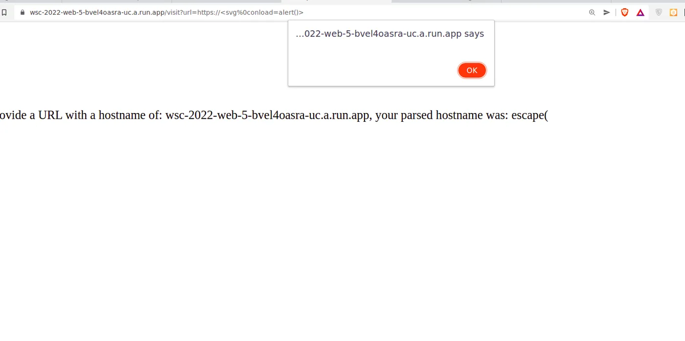 alert() firing via the form-feed SVG payload