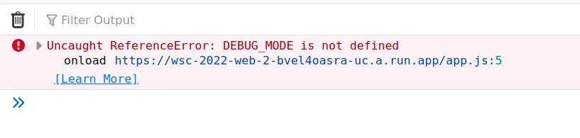 Uncaught ReferenceError for DEBUG_MODE in the console