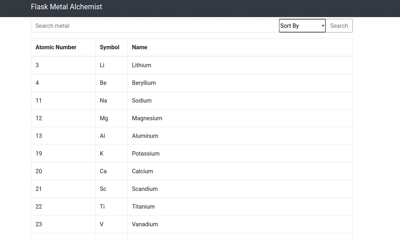 The Flaskmental Alchemist periodic-table search app
