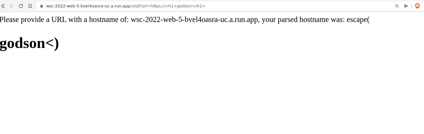 HTML tag reflected via the hostname