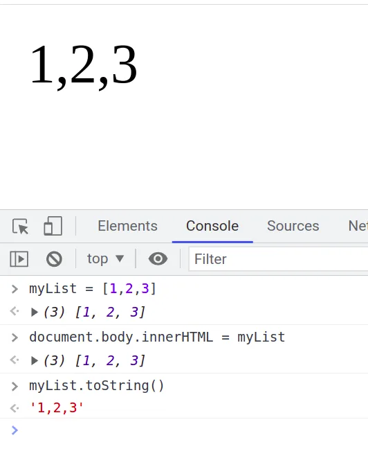 Array converted to a string via innerHTML